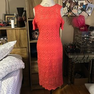 Ronni Nicole Coral Lace Stretch Cold Shoulder Dress - 10